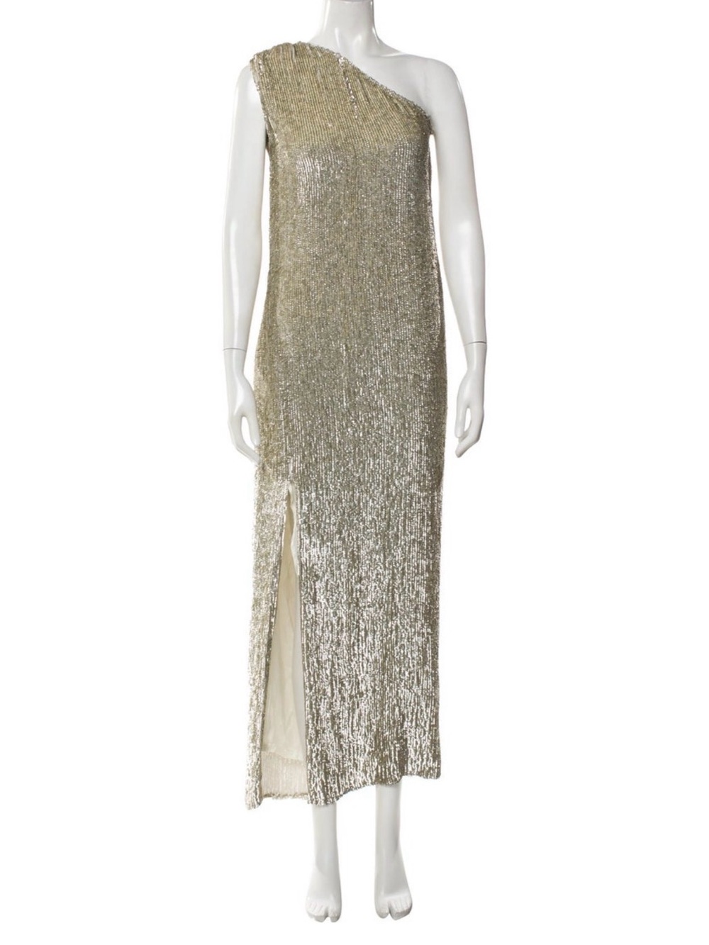 Retrofête Vivien Dress Gold Sequin One-Shoulder Gown Size S
